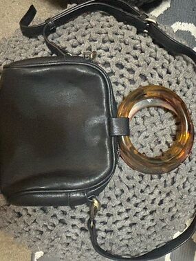 Anthropologie Black Crossbody Bag with Tortoiseshell Ring